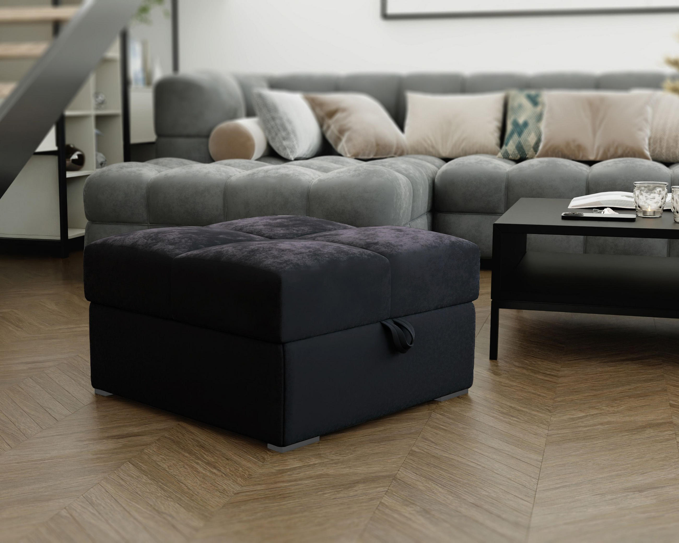 POUF MIZA Schwarz 65x65 cm - Schwarz, Textil (65/38/65cm) - MASSENO