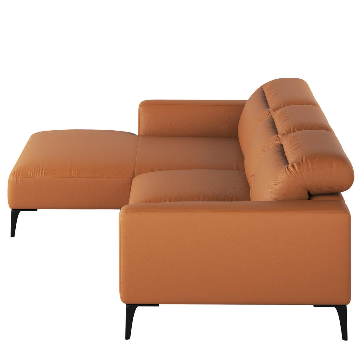 ECKSOFA mit Longchair - Cognac/Schwarz, Leder/Metall (265/180cm) - home24