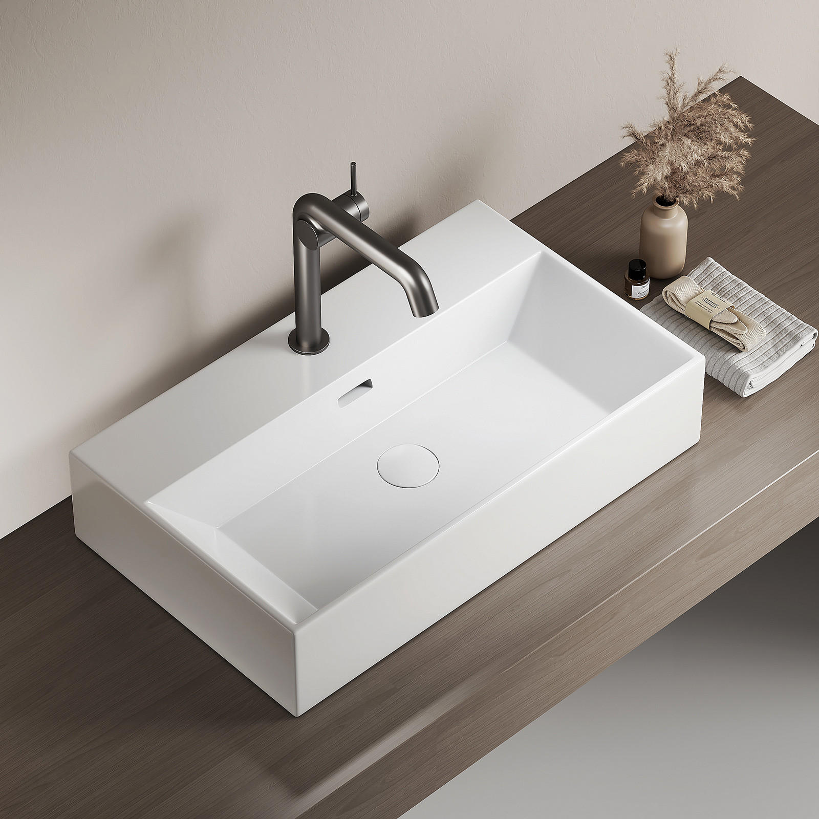 WASCHBECKEN mit Überlauf Weiß 60 / 36 / 13 cm - Weiß Hochglanz, Keramik (36/13/60cm) - EMKE