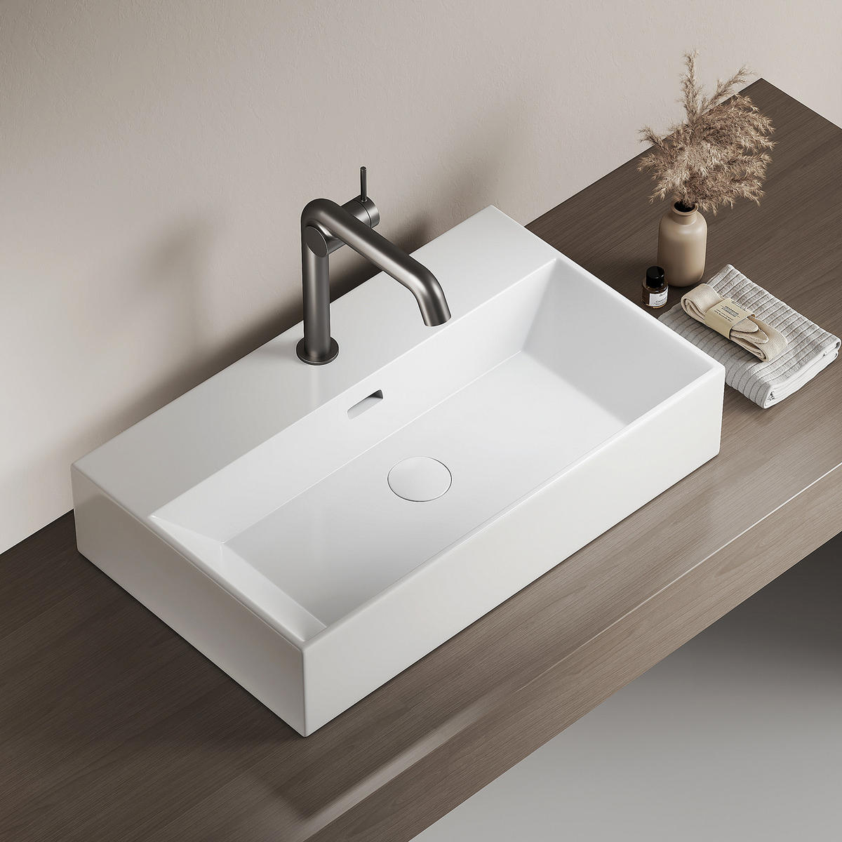 WASCHBECKEN mit Überlauf Weiß 60 / 36 / 13 cm - Weiß Hochglanz, Keramik (36/13/60cm) - EMKE