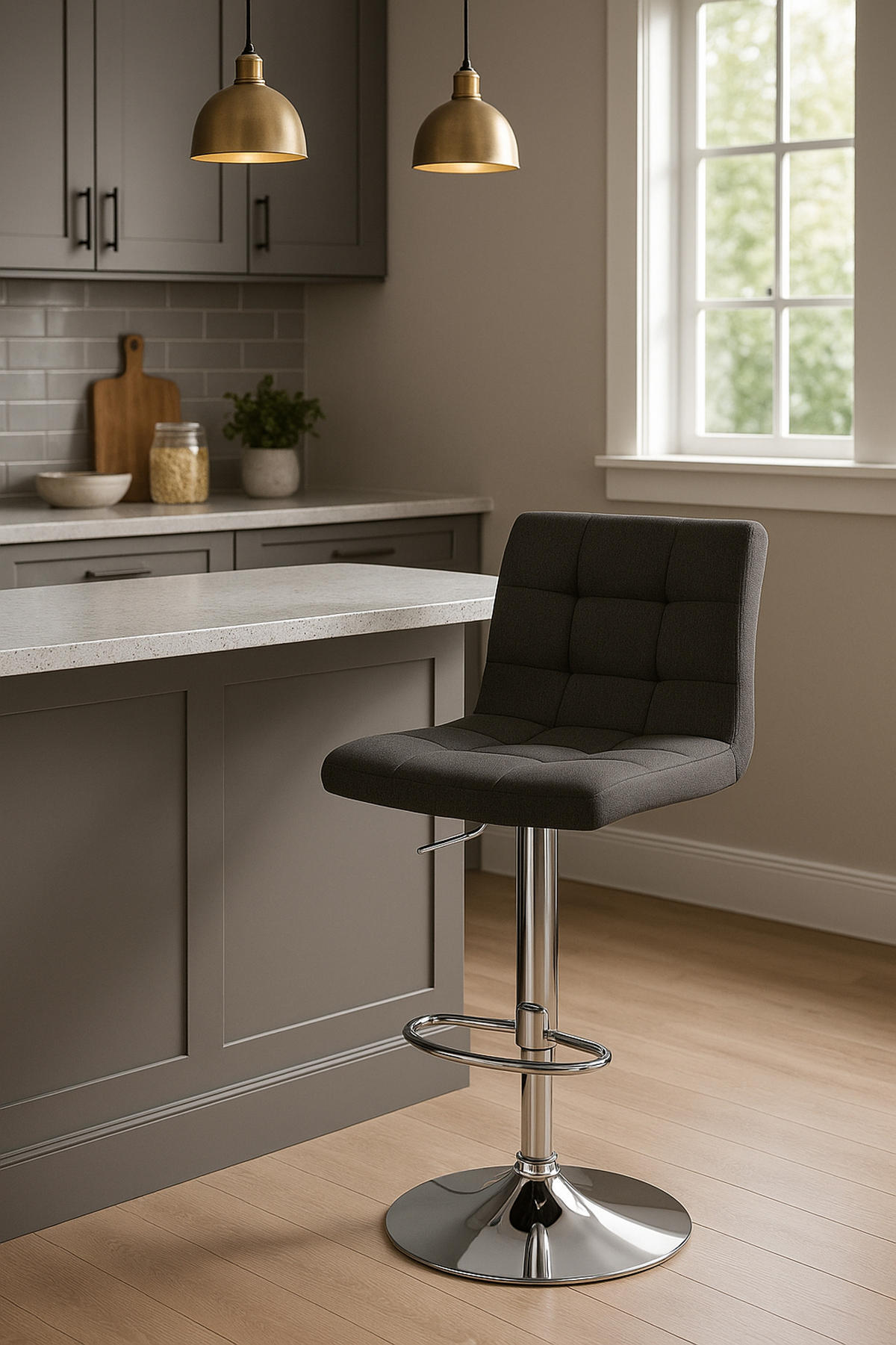 BARHOCKER James Stoff chrom dunkelgrau - Chromfarben/Grau, Textil/Metall (43/108.5/46.5cm) - TPFLiving