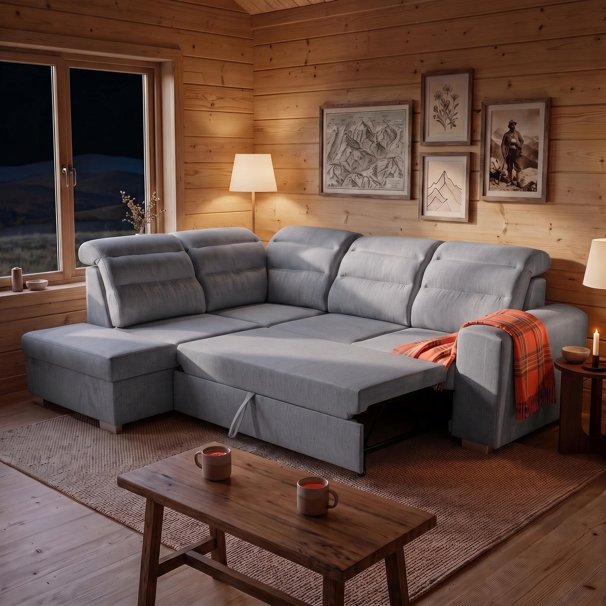 ECKSOFA CLOUD L Links mit Schlaffunktion 120x190 Velours Grau - Chromfarben/Grau, Holz/Kunststoff (202/260cm) - Muffo