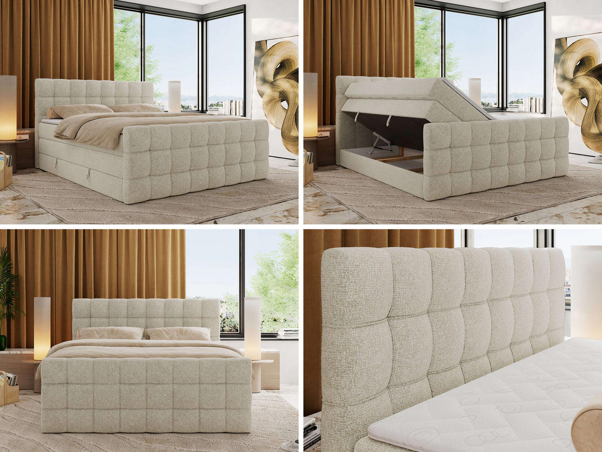 BOXSPRINGBETT ALTIVO KING DUO 120/200 - Creme Strukture - H4 - Creme, Textil (120/200cm) - MKS