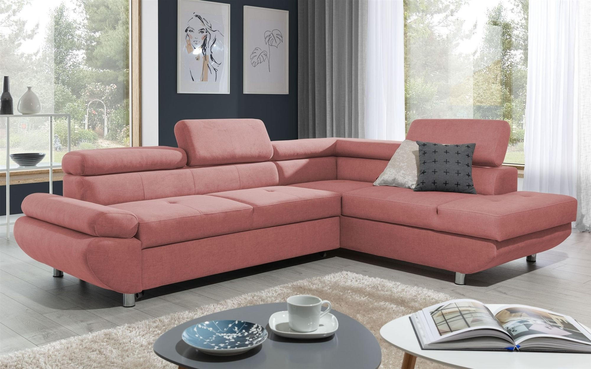 ECKSOFA Schlafsofa Panos In Esito - Rosa, Holzwerkstoff/Textil (275/210cm) - Fun Möbel