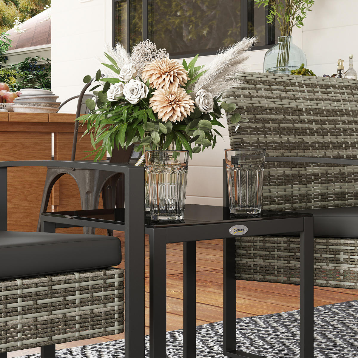 GARTENSET DE-13602 2 Stühle mit Kissen, Glastisch Hellgrau - Hellgrau, Metall - ComfortXL
