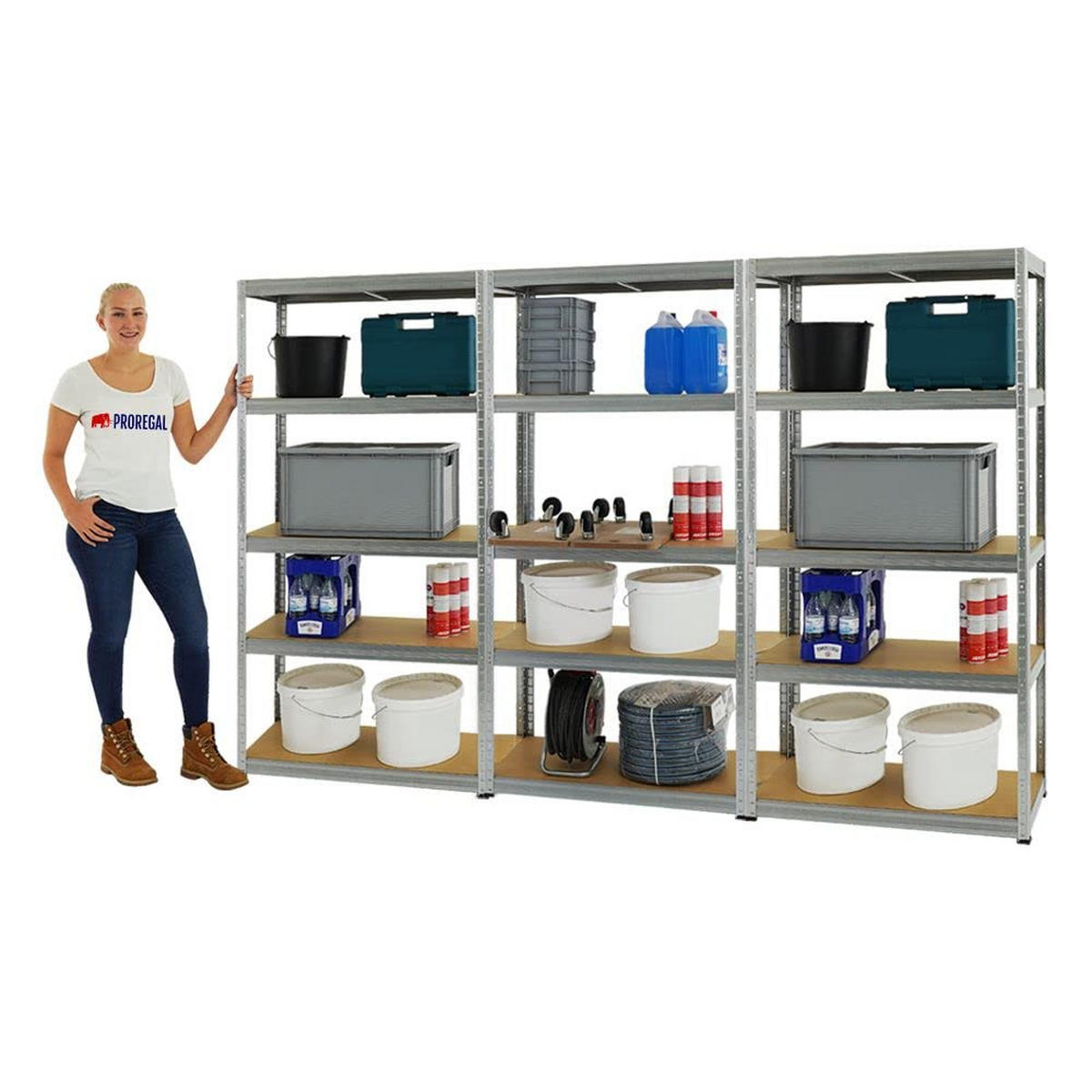 SCHWERLASTREGAL Slim Elephant S 3er-Set mit 3x 180x90x45 cm 5 Ebenen Fachlast 350 kg Verzinkt - Silberfarben, Metall (270/180/45cm) - PROREGAL