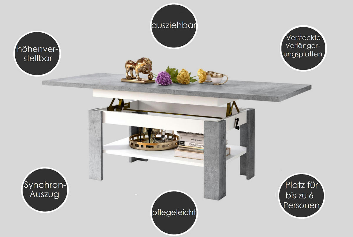 COUCHTISCH rechteckig Eiche Artisan - Beige ausziehbar höhenverstellbar - Eichefarben/Beige, Holzwerkstoff (65/130/58cm) - designimpex