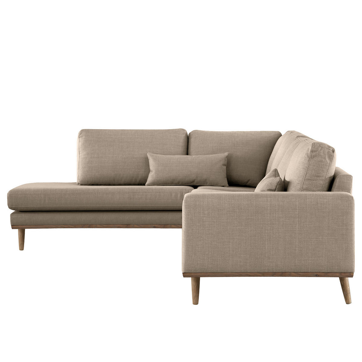 ECKSOFA mit Ottomane - Taupe/Eichefarben, Eichenholz/Textil (287/219cm) - home24