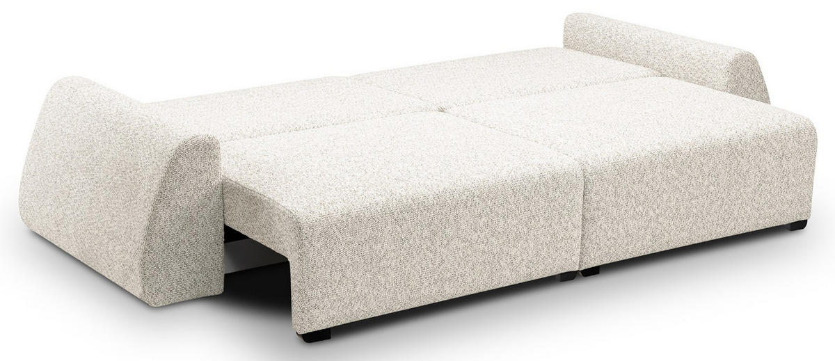 SCHLAFSOFA Moderne ALMI mit Schlaffunktion – 3-Sitzer Sofa mit Bettkasten, DL-Automat, 2 Rückenkissen, 260x100x80 cm, Beige - Beige, Holz/Textil (260/80/100cm) - DomoHome