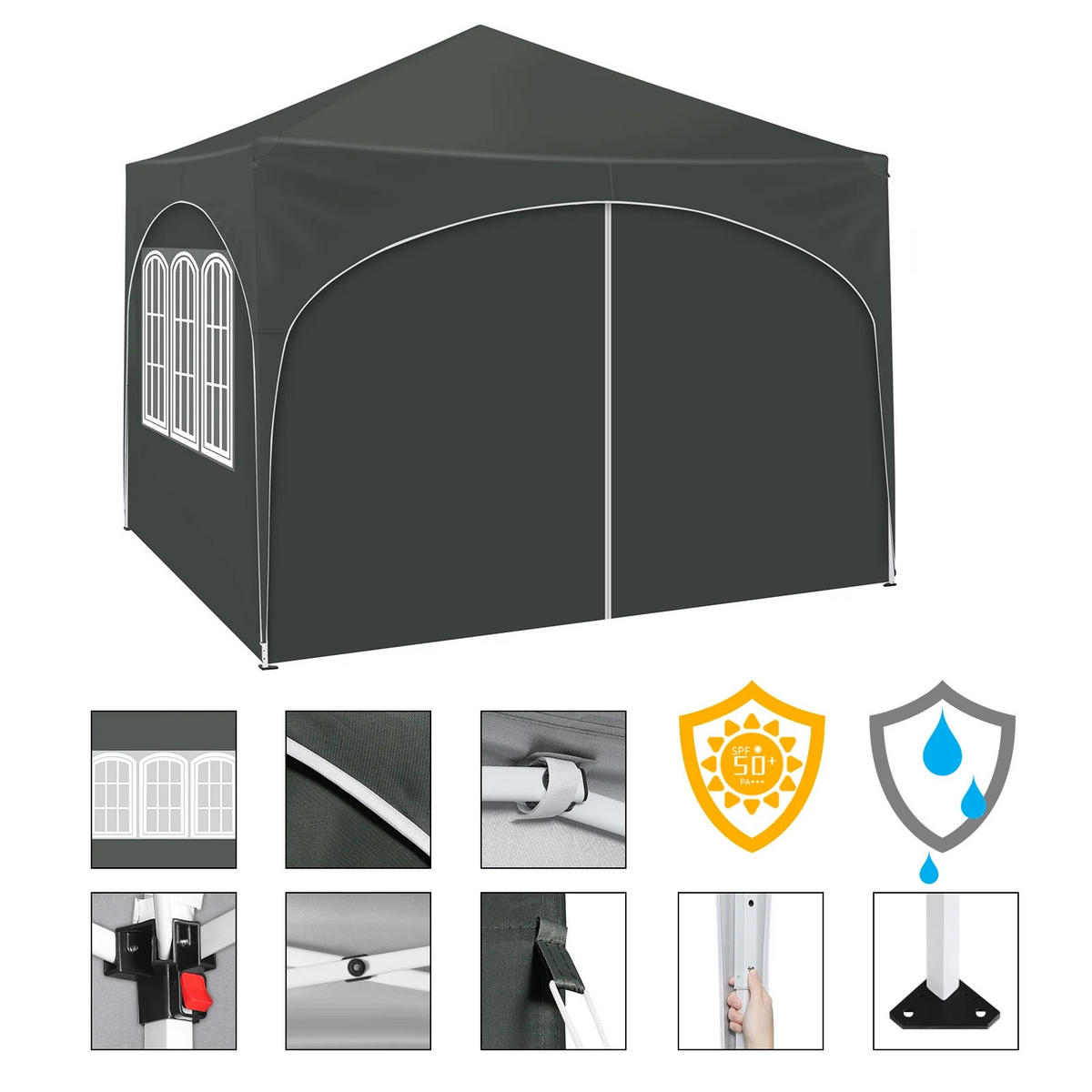 PAVILLON 3x3 m Grau mit 4 Seitenwänden - Grau, Textil/Metall (300/300cm) - Kaket