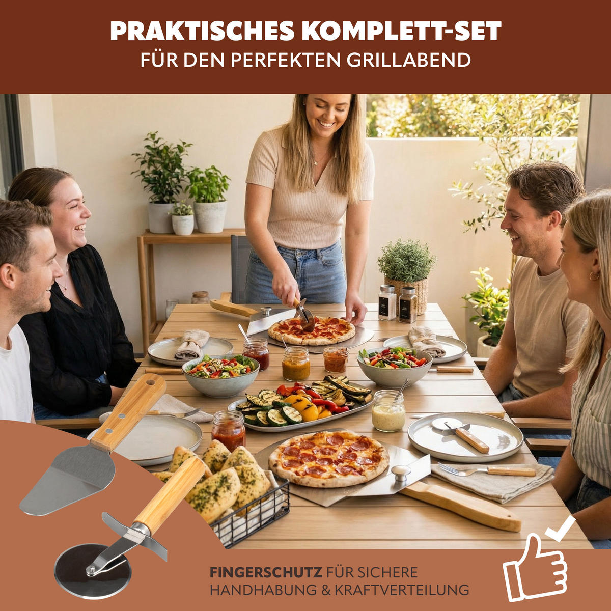 PIZZASCHIEBER 3er Set, aus Edelstahl mit Bambusgriff - Grau, Metall (60.5/1.5/25.5cm) - eluno