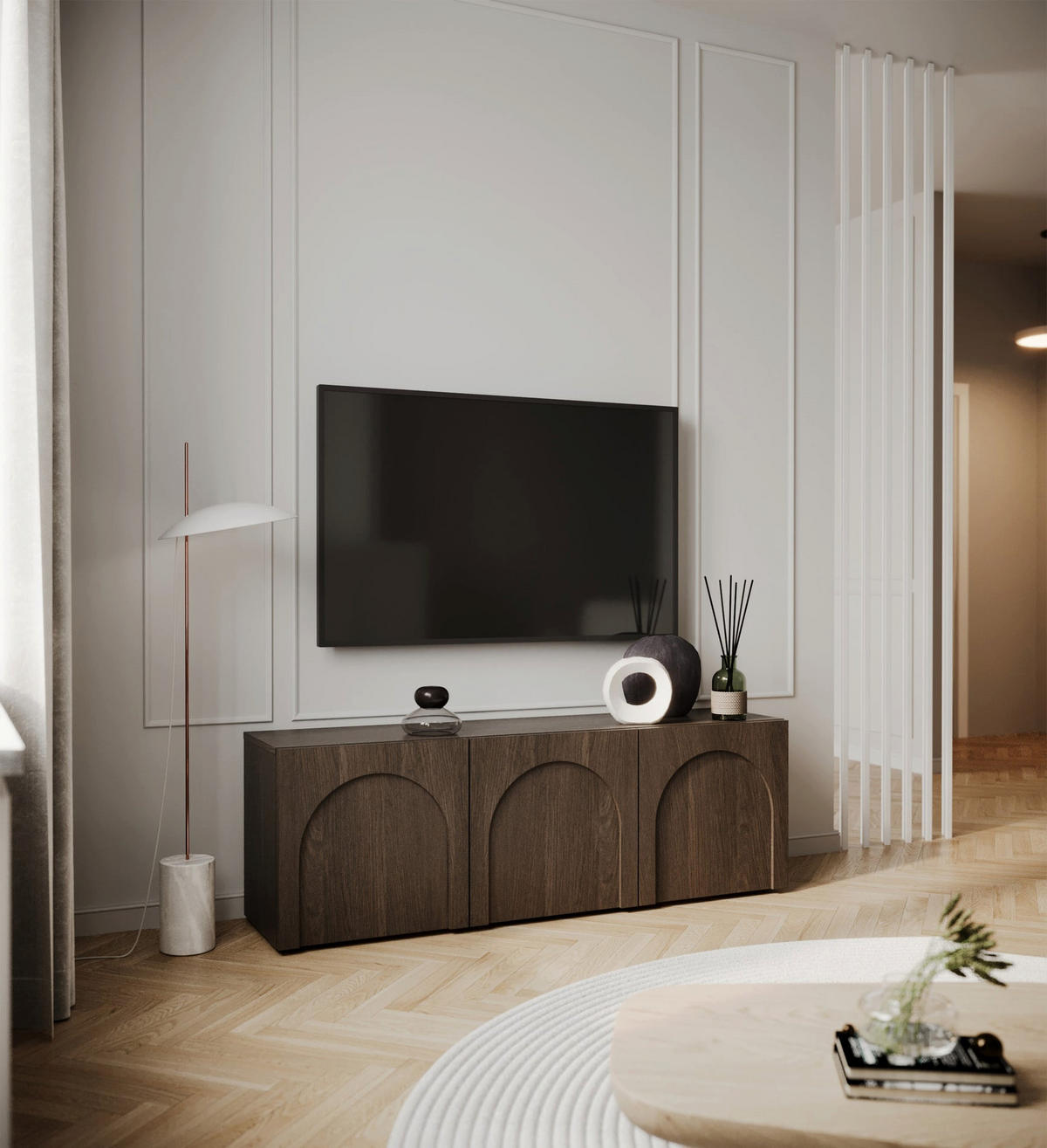TV stolek Arkadia, dub, 150 cm - tmavě hnědá, kompozitní dřevo (150/49/35cm) - Selsey