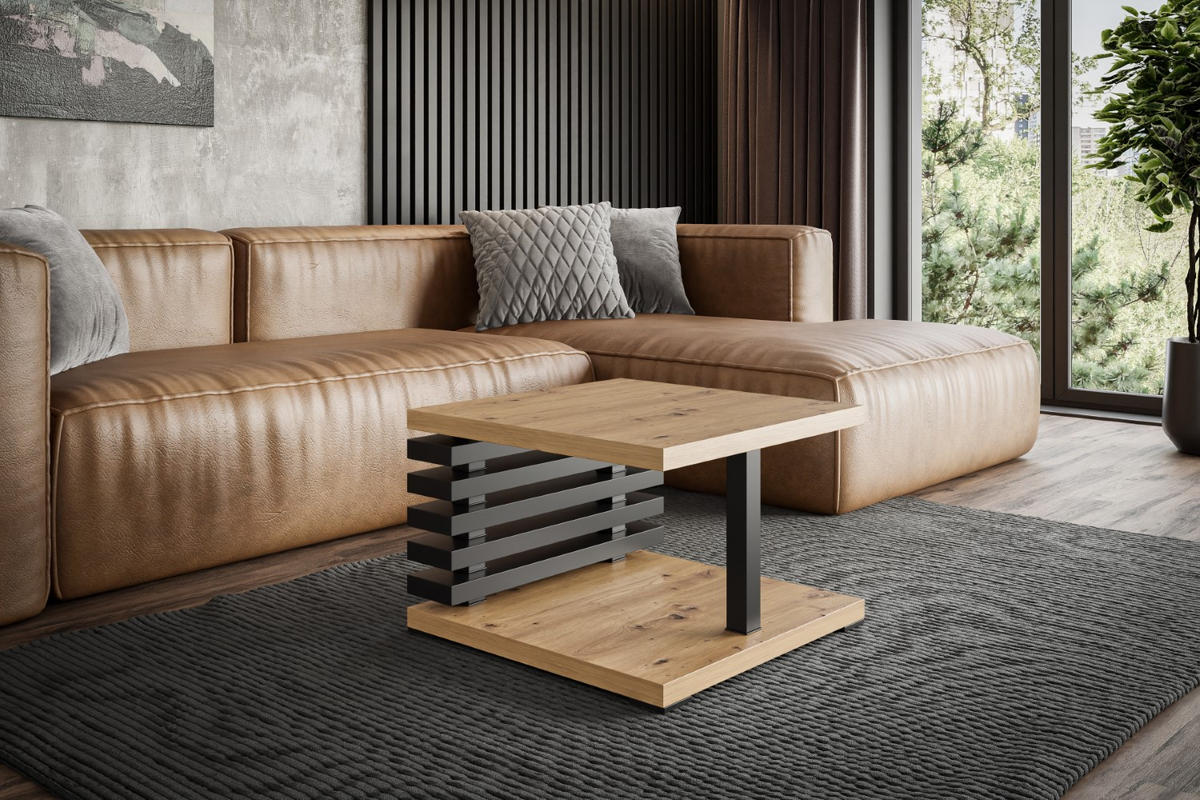 KAFFEETISCH 60x60x44 cm - Artisan Eiche Optik / Schwarz - YOTO +2 - Buchefarben, Holzwerkstoff (60/60/44cm) - ALTDECOR