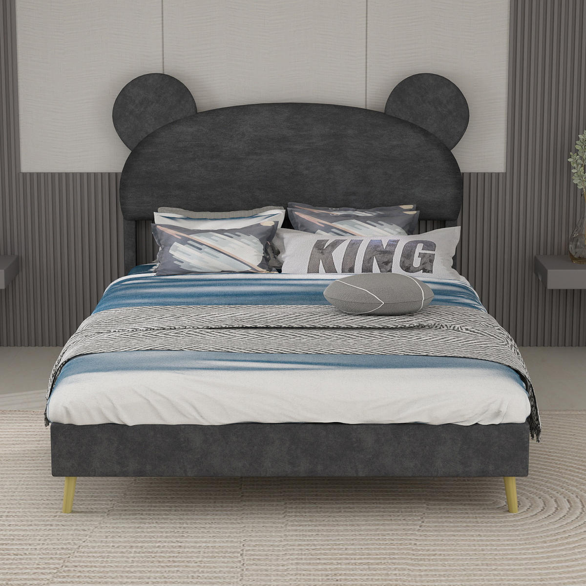 POLSTERBETT 140x200 cm Cartoon ohne Stauraum grau - Grau, Textil (140/200cm) - LEBENLANG