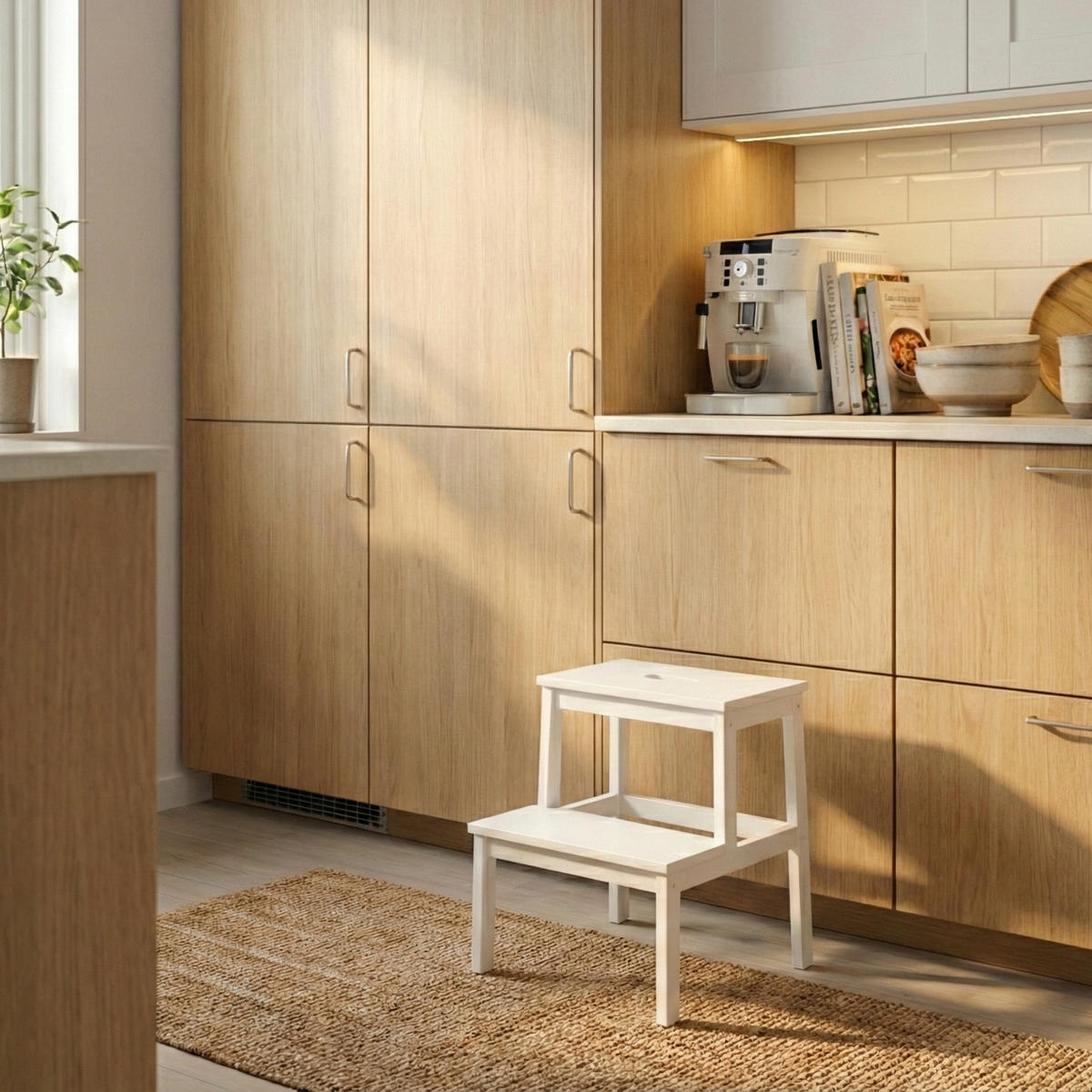 HOCKER Krok Bambus H. 46 cm - Weiß, Naturmaterialien (44/46/44cm) - NUXIO