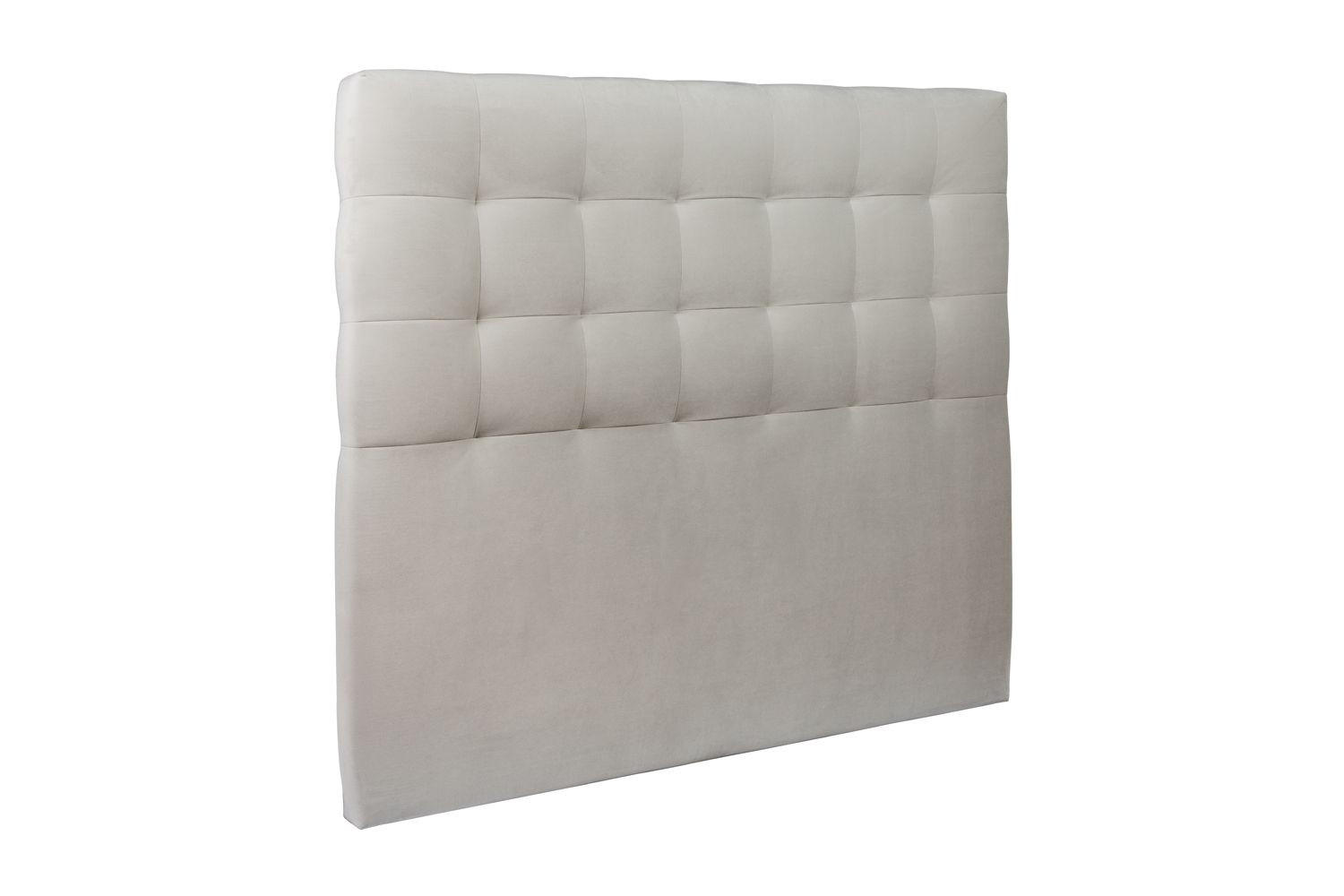 KOPFTEIL gepolstert - Gesteppt – hellgrauer Samtstoff - 160 cm - Beige/Hellgrau, Holz (160/120/10cm) - Sommeil de Plomb