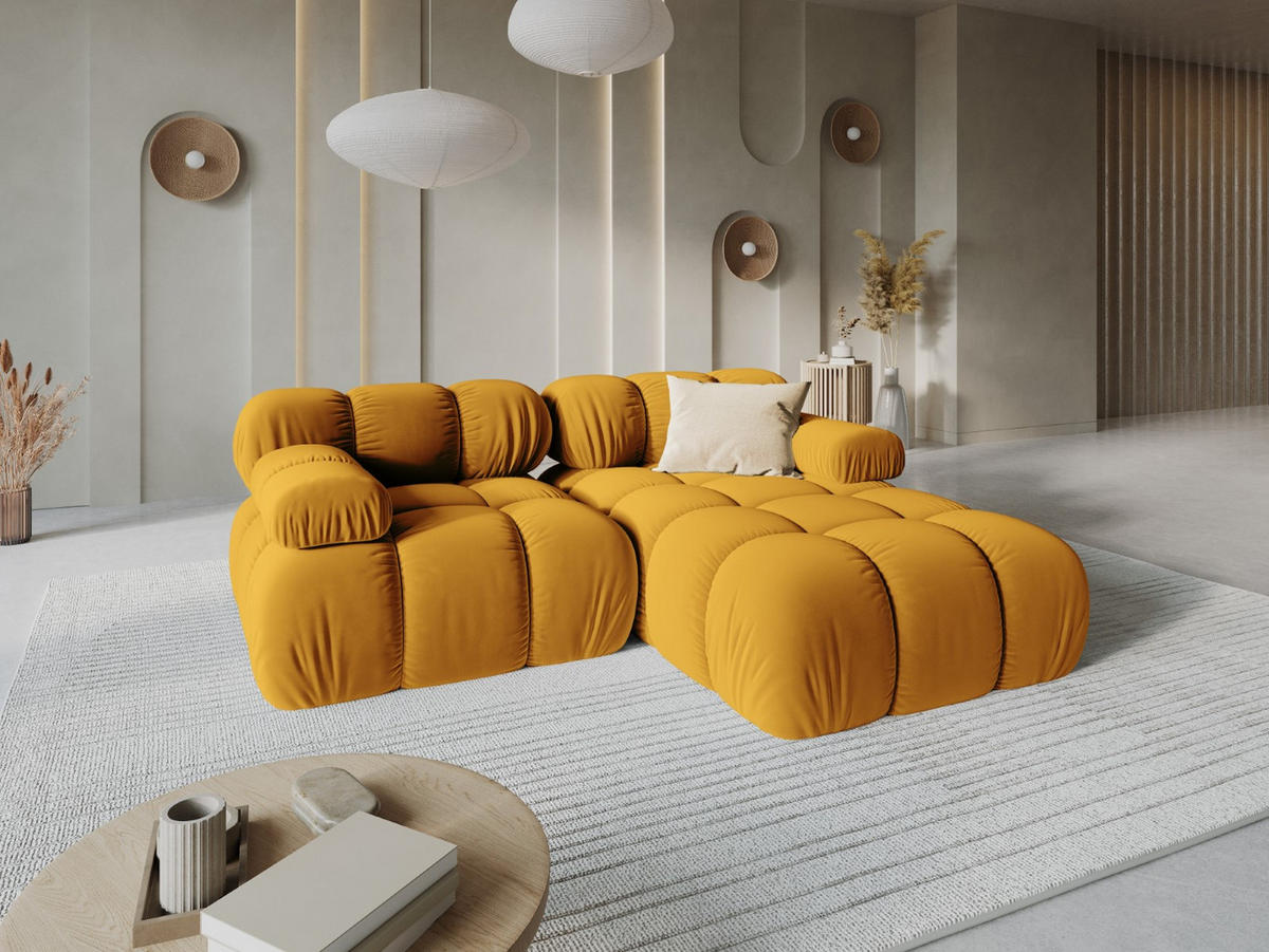 MODULARES-ECKSOFA rechts Bellis aus Samt gelb 3 Sitzplätze - Gelb, Textil (157/191cm) - Micadoni