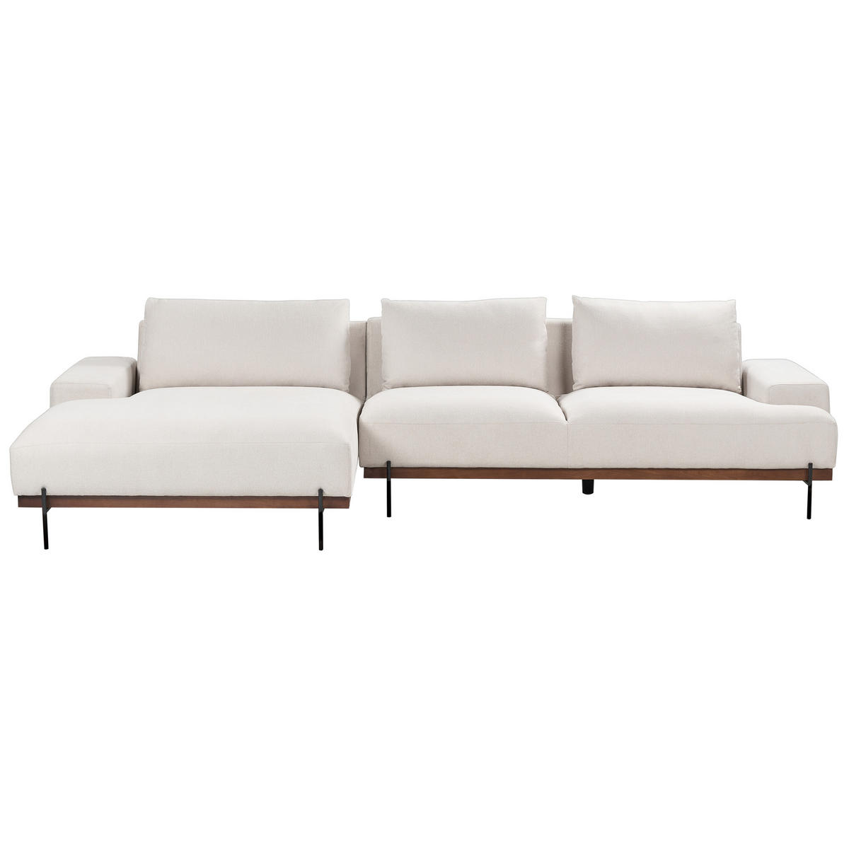 3-SITZER-ECKSOFA hellbeige linksseitig Mariferd - Beige/Dunkelbraun, Textil (316/146cm) - Beliani