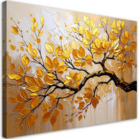 LEINWANDBILD Goldene Blätter auf einem Ast 90x60cm - Goldfarben, Textil (90/60cm) - Feeby