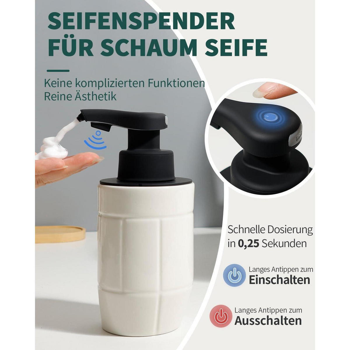 AUTOMATISCHER Seifenspender Keramik 320ml USB-Aufladung - Weiß, Keramik (6.5/17/9.5cm)