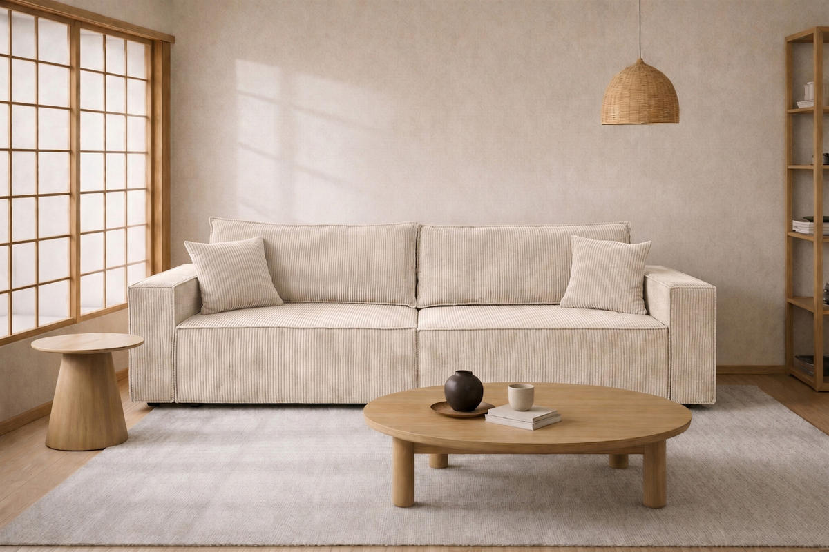 SOFA Mit Schlaffunktion Und Bettkasten, Cordstoff Poso, Beige, BEST SCORNER - Creme, Holz (245/83/90cm) - Kaiser Möbel
