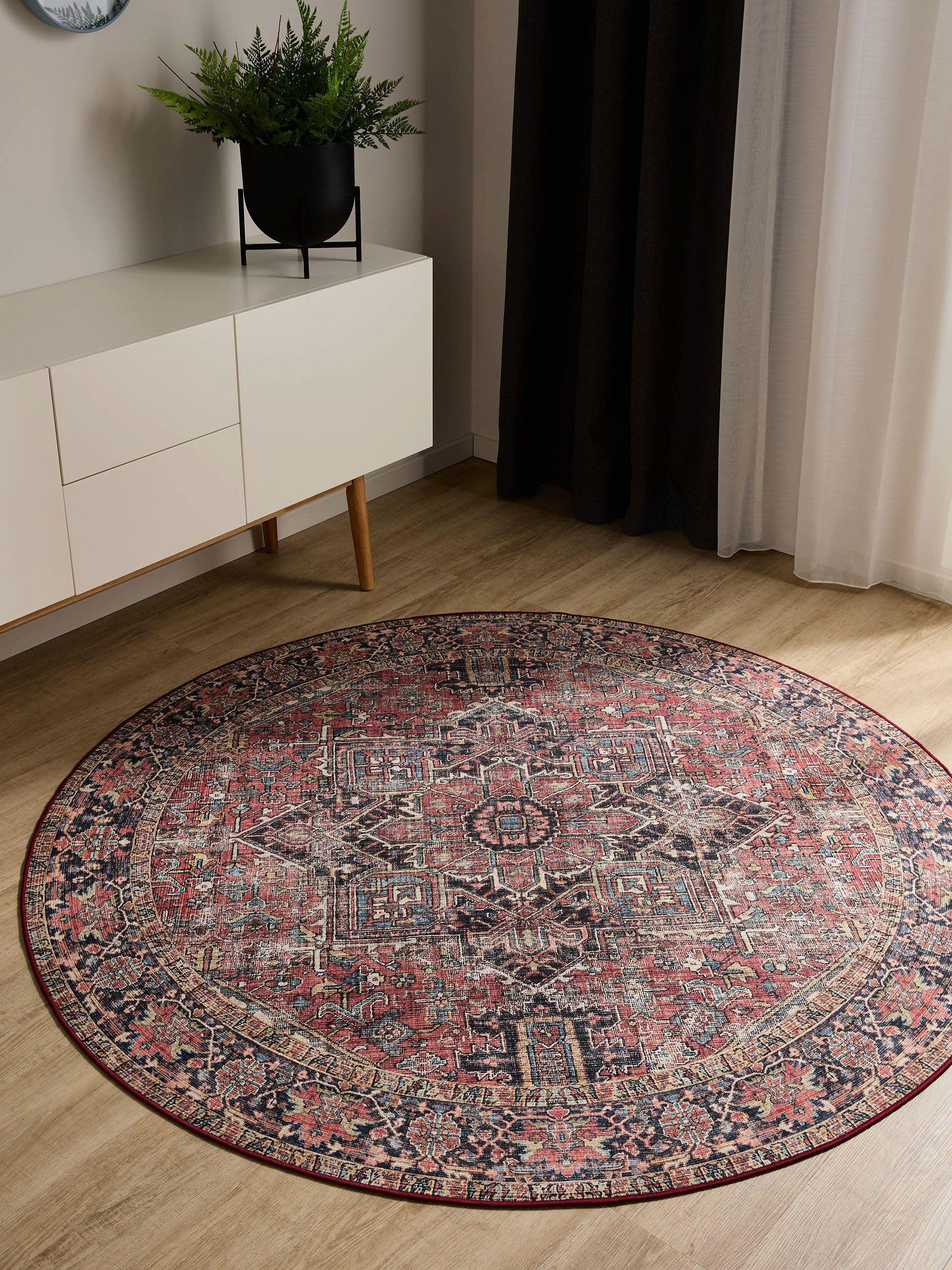 VINTAGE-TEPPICH George waschbar ø 120 cm rund - Beige/Multicolor, Kunststoff (120/120cm) - benuta