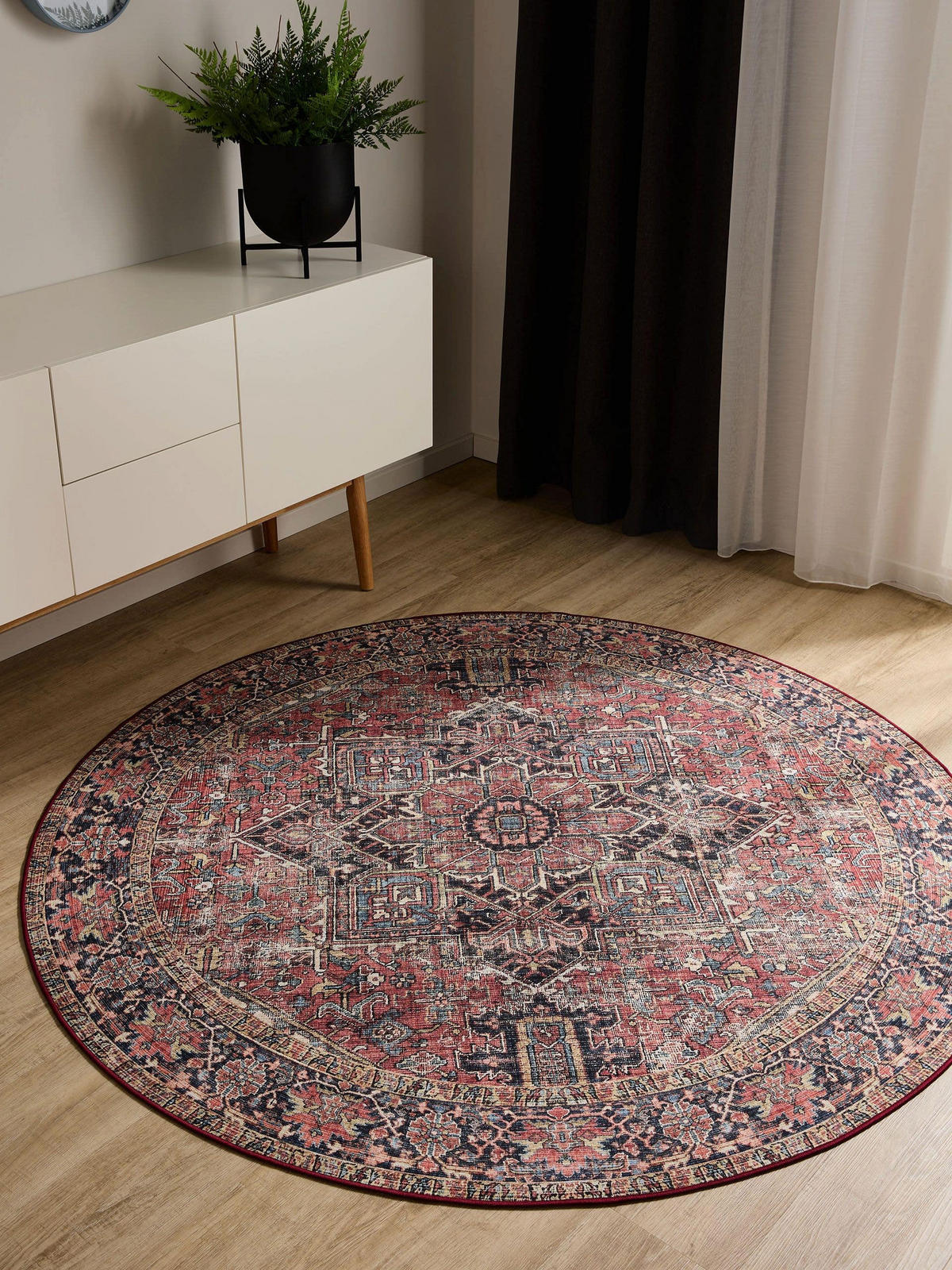 VINTAGE-TEPPICH George waschbar ø 160 cm rund - Beige/Multicolor, Kunststoff (160/160cm) - benuta