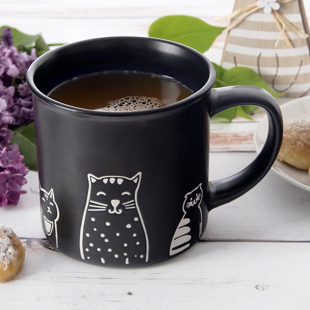 KERAMIKBECHER KATZE, Keramik, schwarz, 500 ml - Beige, Keramik (0.5L) - Orion 