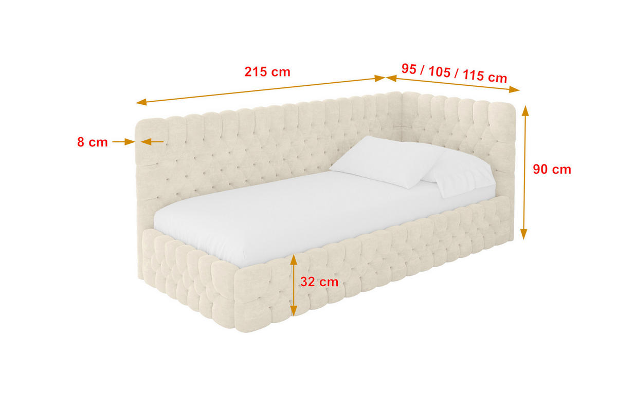EINZELLBETT Jugendbett mit Bettkasten, Links - MULY 90x200 Beige - Beige, Holzwerkstoff/Textil (90/200cm) - ALTDECOR