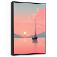 LEINWAND Bilder mit Rahmen - Segelboot - Rosa Meer - Sonnenuntergang - Berge - 20x30 - Rosa, Textil (20/30cm) - MuchoWow