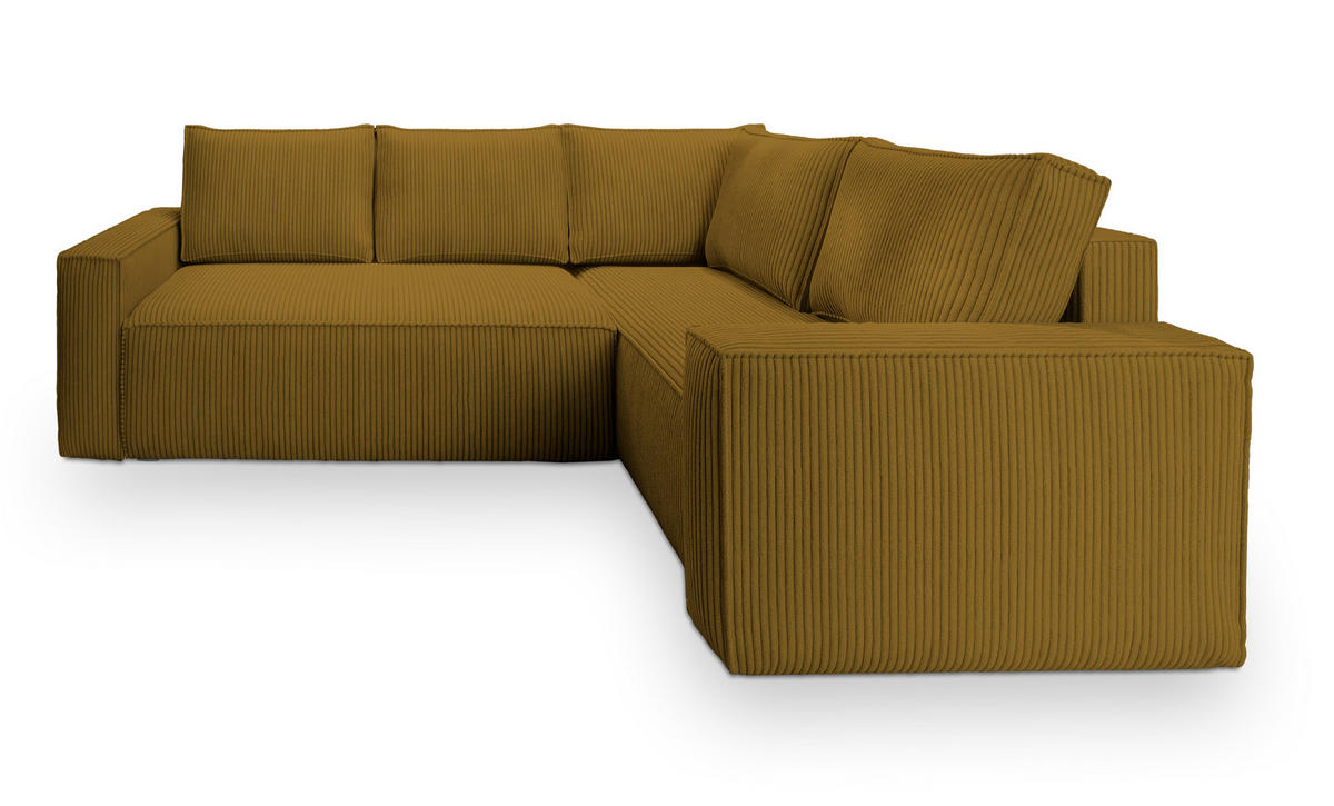 ECKSOFA ESTANO R-S Gelb Kordstoff mit Schlaffunktion - Gelb, Holz (230/158cm) - MASSENO