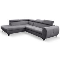 ECKSOFA MAGIA L-S Grau Plüsch-Stoff mit Schlaffunktion - Grau, Holz (260/217cm) - MASSENO
