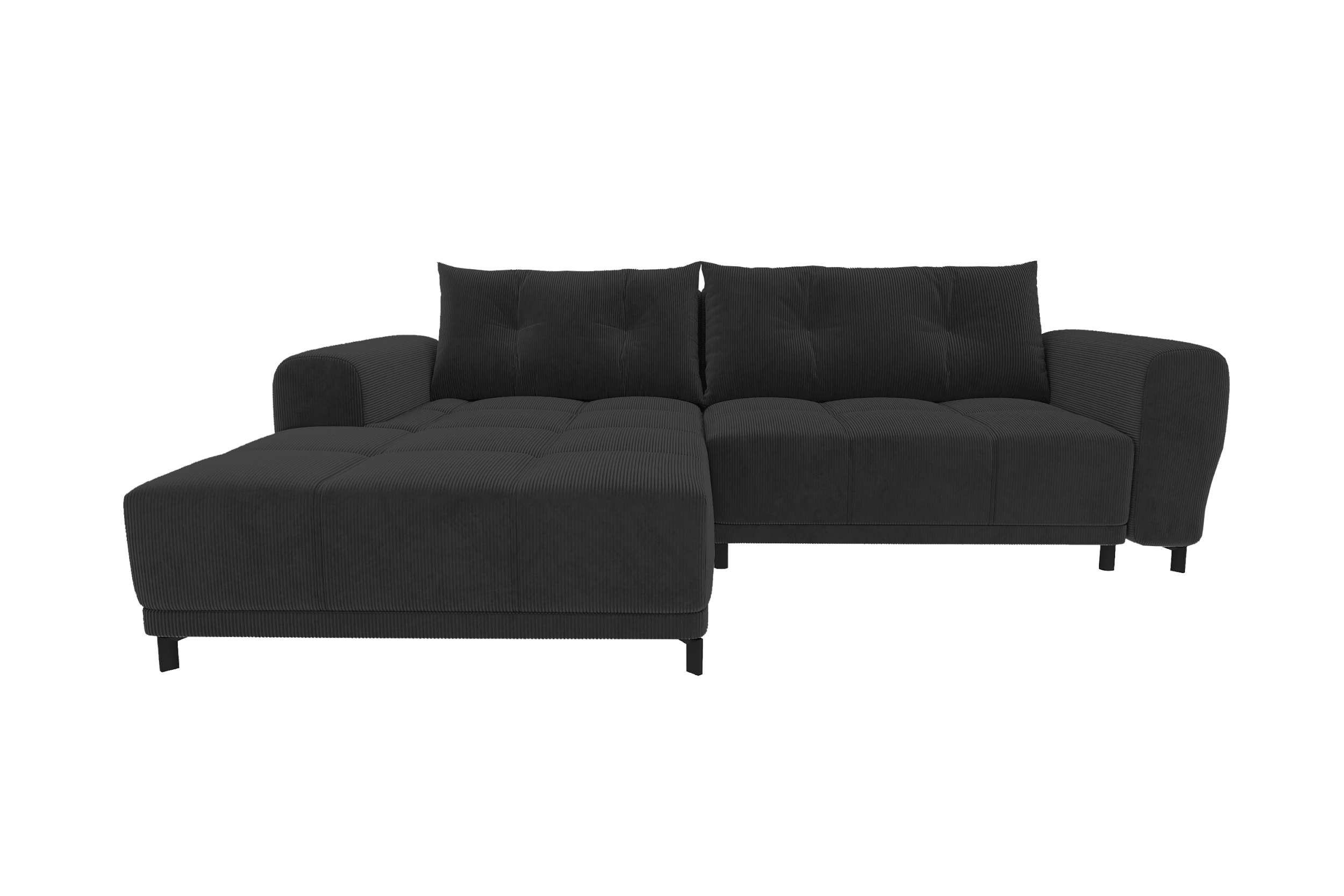ECKSOFA Massimo Cordstoff Schwarz inkl. Schlaffunktion Links - Schwarz, Textil/Metall (246/177cm) - 99rooms