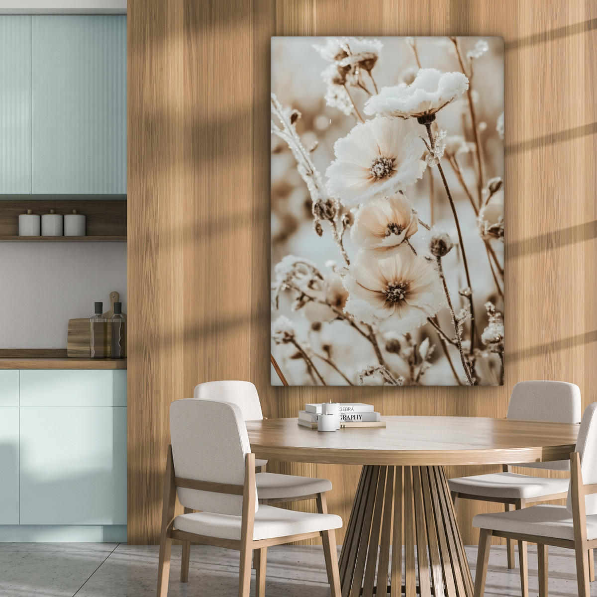 LEINWANDBILD Blumen - Winter - Weiß - Schnee - Beige 80x120 cm - Creme, Textil (80/120cm) - MuchoWow