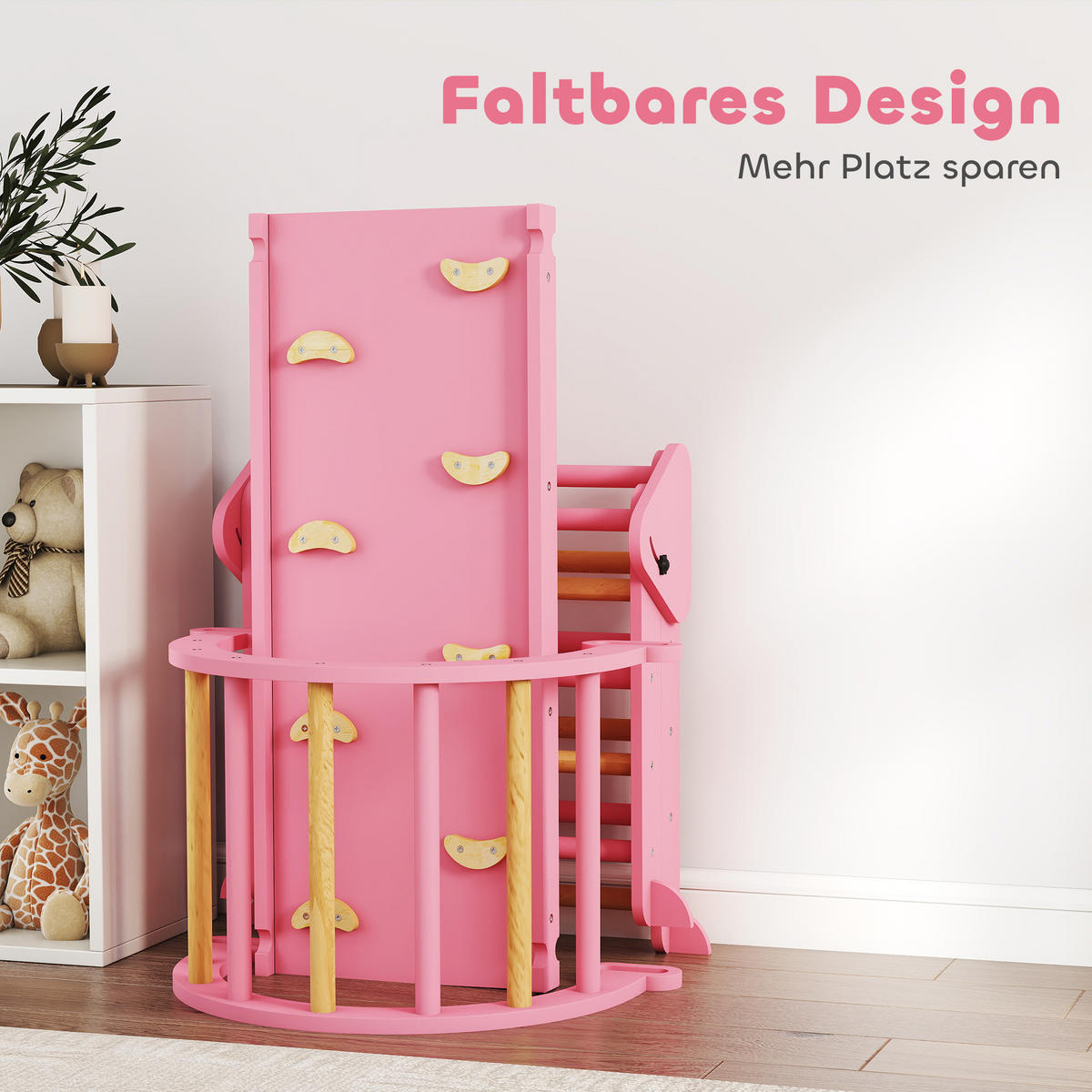 KLETTERGERÜST 7-in-1 DE-09885 Natur - Pink, Holz (70/59/188cm) - ComfortXL