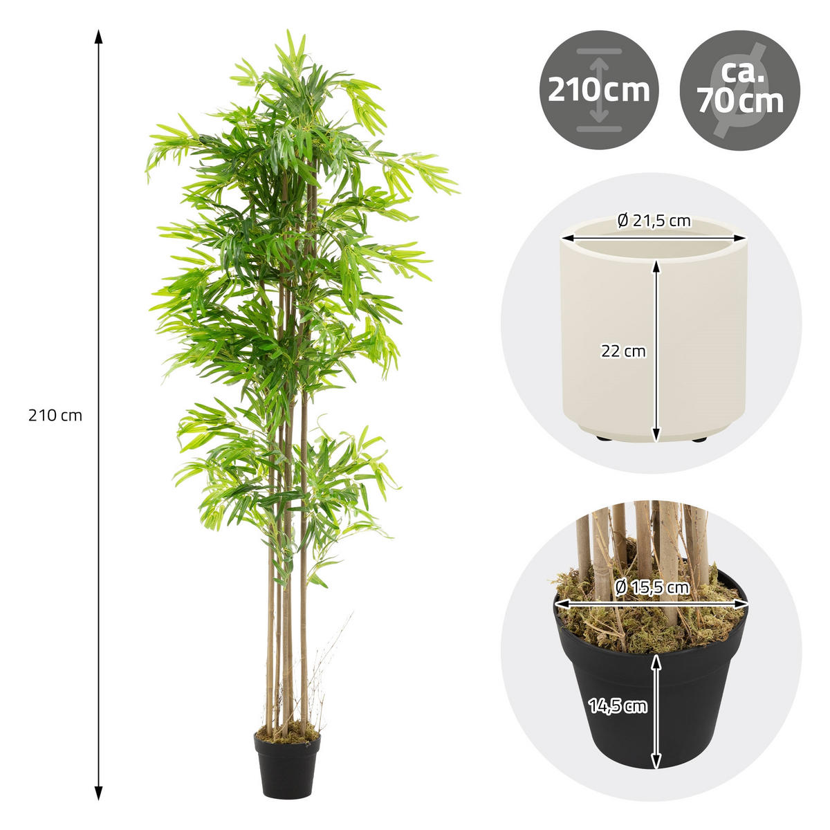 KUNSTPFLANZE Bambus - Anthrazit/Grün, Holz/Kunststoff (210cm) - ML-DESIGN