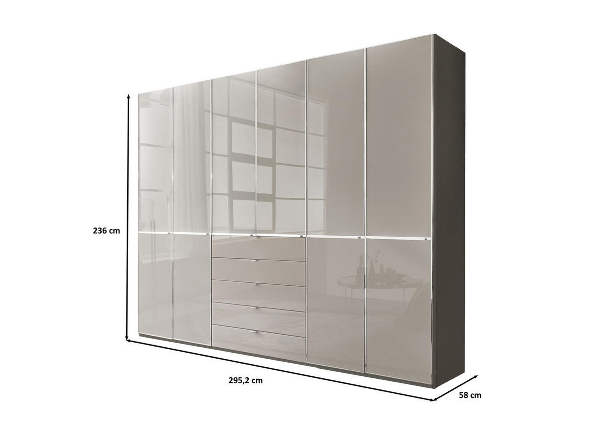 SCHLAFZIMMER Sentara in Havanna und Kieselgrau 4-teilig mit Kleiderschrank 300cm Breite inklusive Beleuchtung, Doppelbett 180x200cm, zwei Nachttische - Braun, Holzwerkstoff (80/200/120cm)