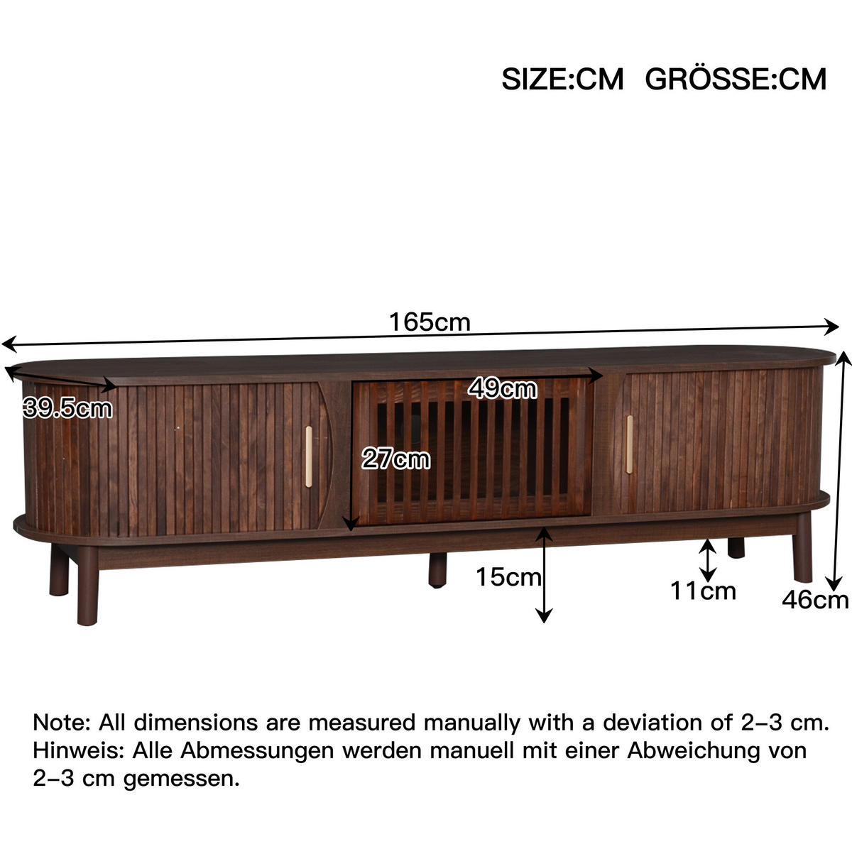 LOWBOARD 165/39,5/46 cm aus MDF mit Schiebetüren und Klapptür Braun - Braun, Holzwerkstoff (165/46/39.5cm) - Modenvie