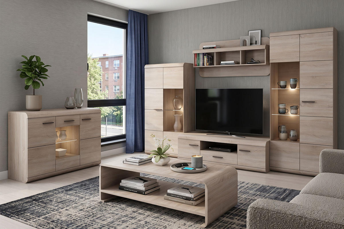 KOMMODE Link E eiche sonoma 120 / 42 / 86 cm - Braun/Sonoma Eiche, Holz/Holzwerkstoff (120/86/42cm) - Feldmann-Wohnen