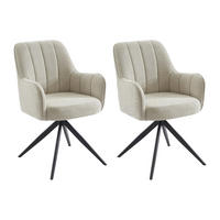 DREHSTUHL mit Armlehnen 2er-Set - Stoff & schwarzes Metall - Cremefarben - LEJINA - Creme, Textil (58.5/86/64.5cm) - Pascal Morabito