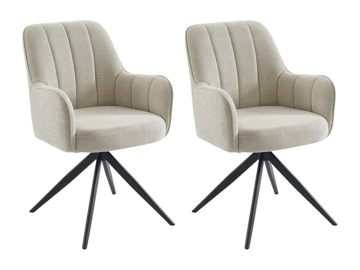 DREHSTUHL mit Armlehnen 2er-Set - Stoff & schwarzes Metall - Cremefarben - LEJINA - Creme, Textil (58.5/86/64.5cm) - Pascal Morabito