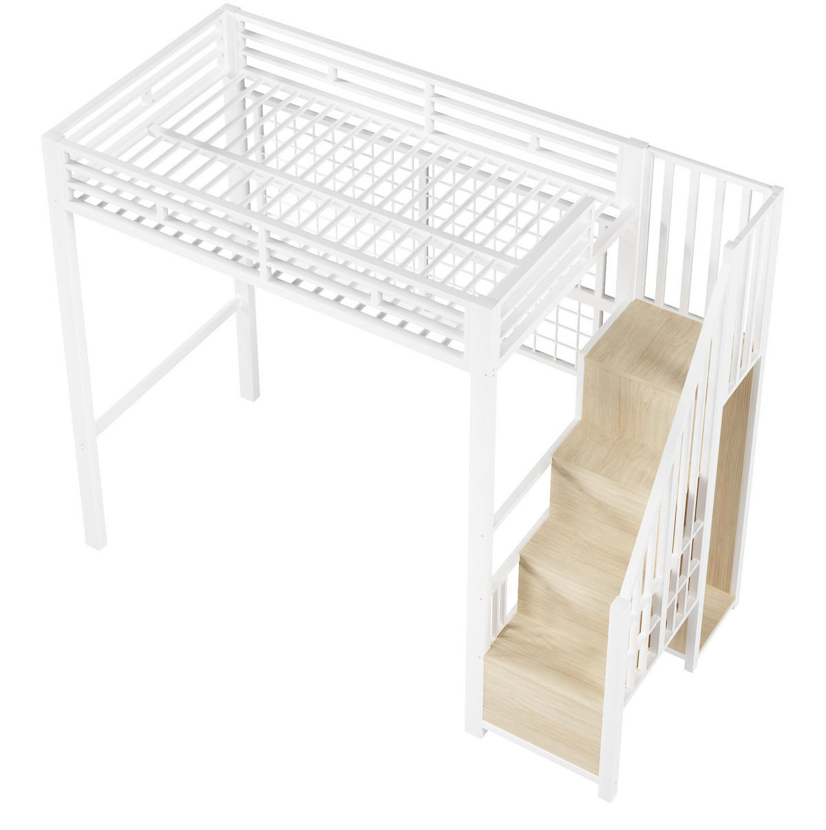 HOCHBETT 90/200 cm mit Stauraumleiter, Kleiderschrank, Hängegitter und 7-Farben-LED, Metall, Weiß - Weiß, Metall (90/200cm) - Redom