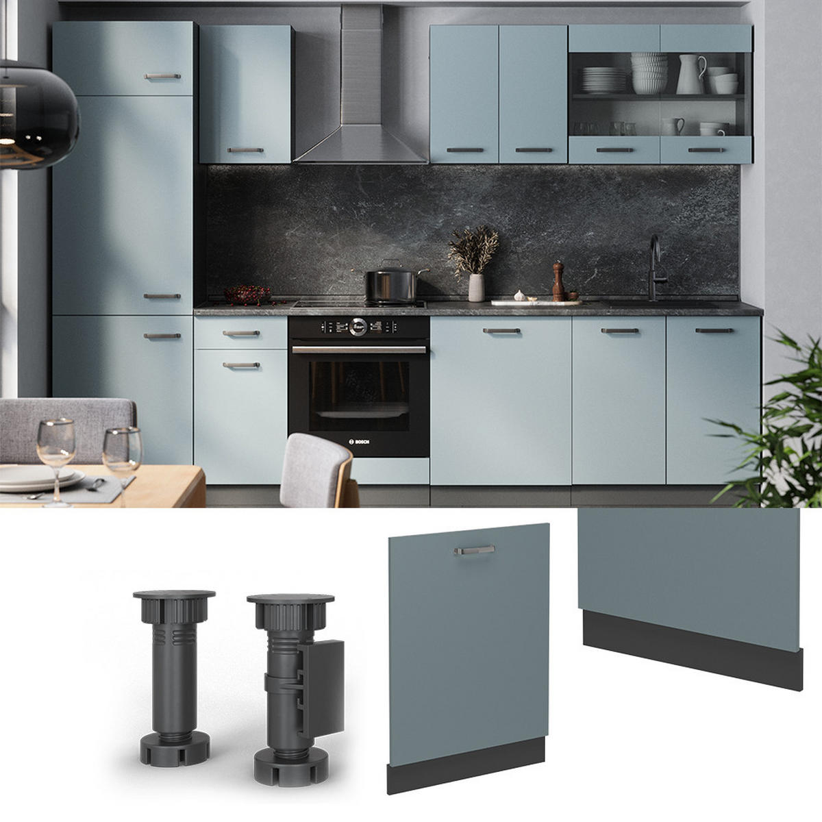 GESCHIRRSPÜLBLENDE R-Line Blau-Grau 60 cm , AP Eiche - Anthrazit/Blaugrau, Holzwerkstoff (60/81.8/1.6cm) - Vicco