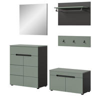 GARDEROBE SET 5-teilig in Salbei Grün und Basalt Grau 175 cm, Soft-Close Cooper - Salbeigrün/Schwarz, Glas/Holzwerkstoff (175/190/37cm) - Inn.Furn