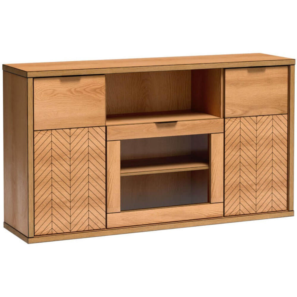 VITRINE Fun mit 3 Türen, ohne Beinen, Karamell-Eiche - Eichefarben/Schwarz, Holzwerkstoff (158/90/41cm) - Beautysofa
