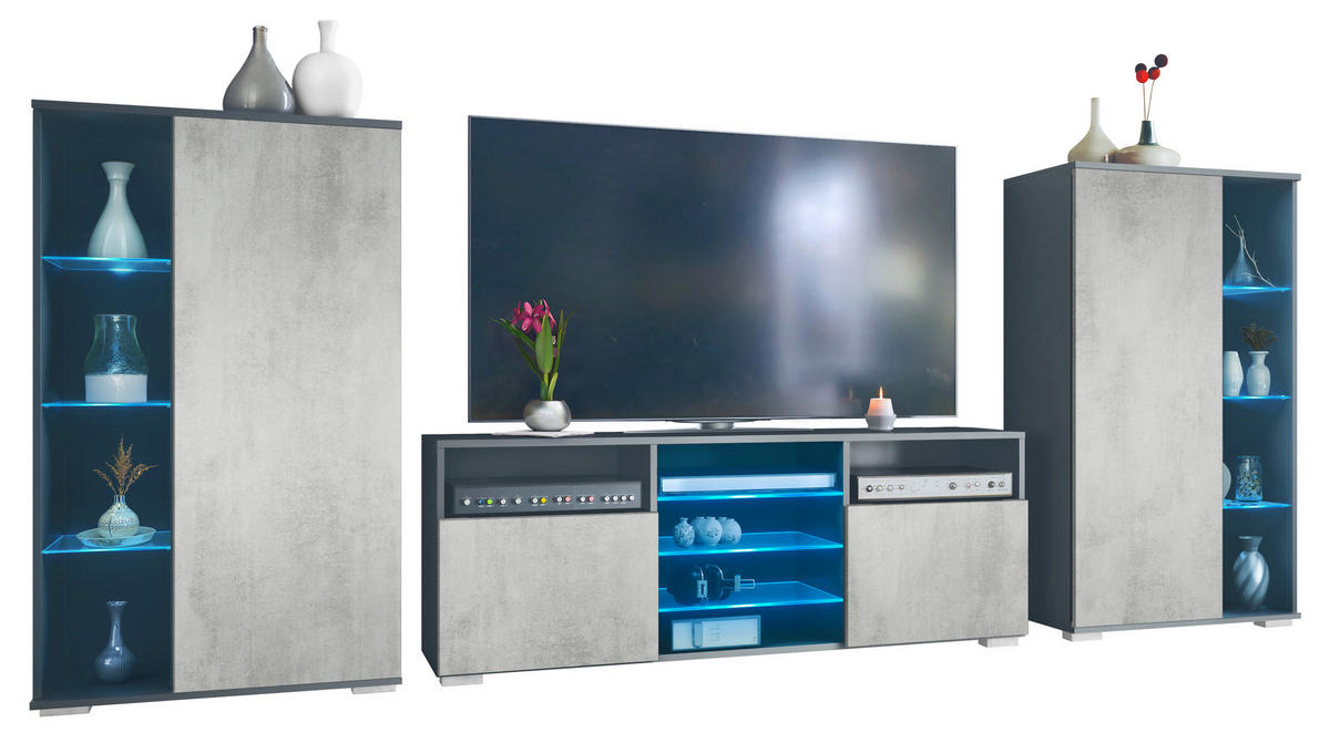 WOHNWAND Davos Beton Oxid Optik - Hellgrau, Holzwerkstoff (329/134/35cm) - Vladon