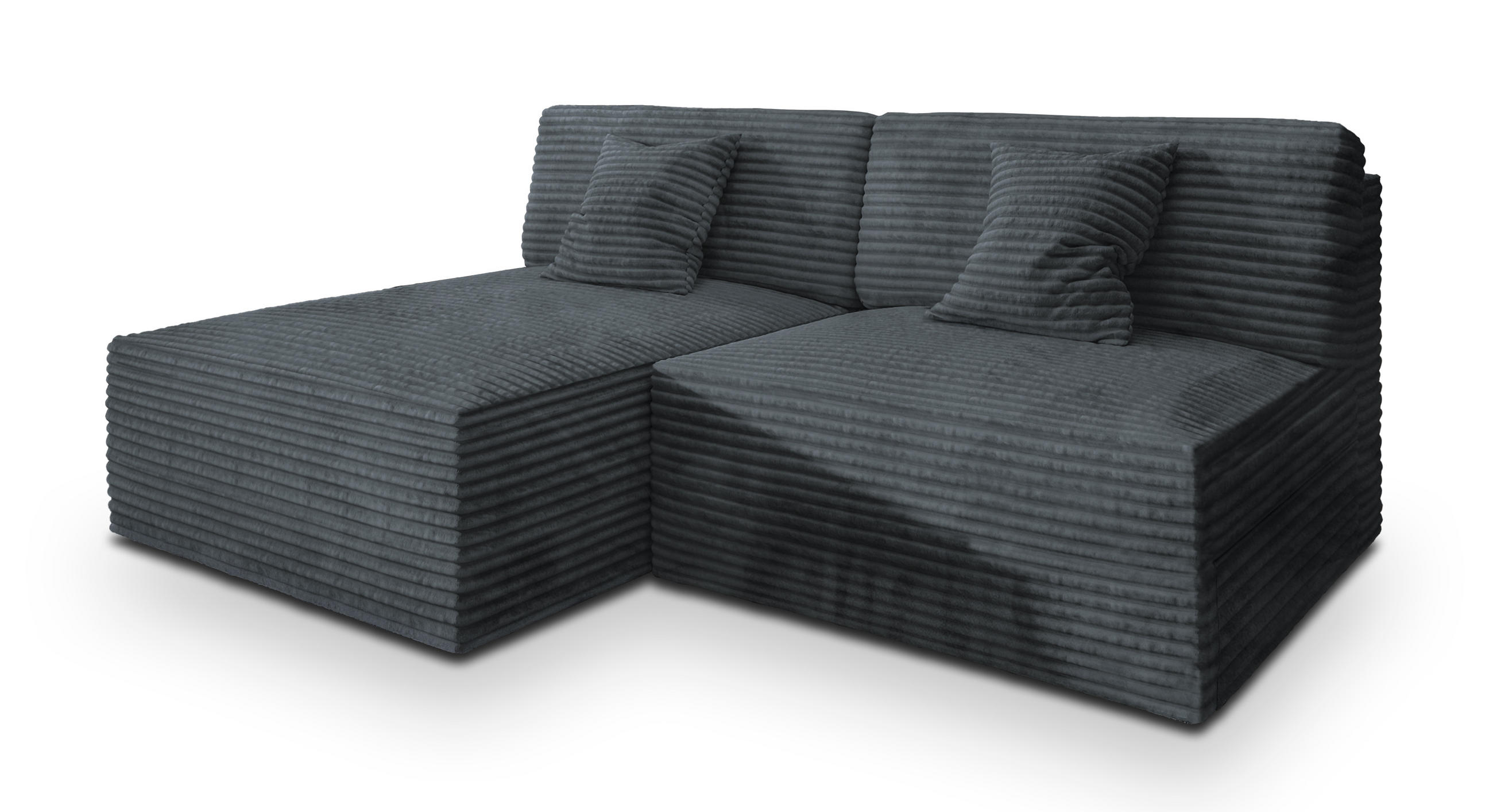 ECKSOFA FIORO Grau Kordstoff mit Schlaffunktion - Grau, Holz (204/148cm) - MASSENO