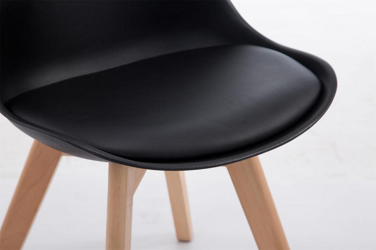 STUHL Lederlook schwarz - Eukalyptusholzfarben/Schwarz, Holz/Textil (48/84/41.5cm) - CLP