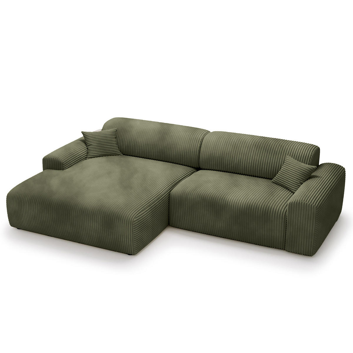 ECKSOFA mit Longchair - Cord - Schwarz/Grün, Kunststoff/Textil (284/178cm) - home24