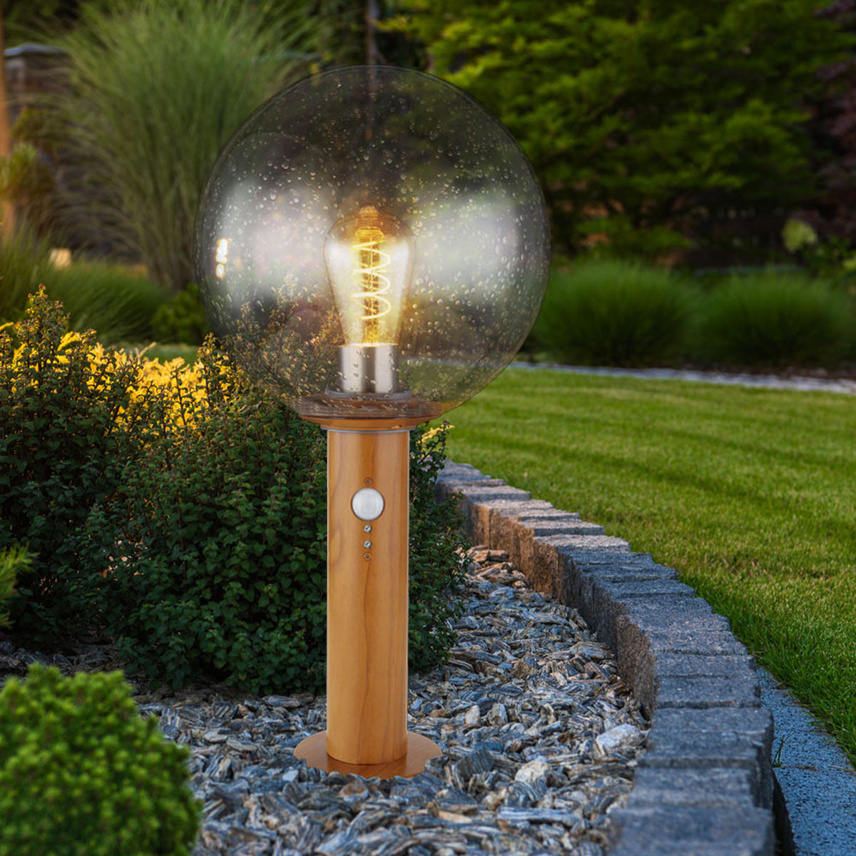 LED AUSSENLEUCHTE OSSY Holzoptik Braun - Braun, Glas (25/25/50cm) - Globo Lighting